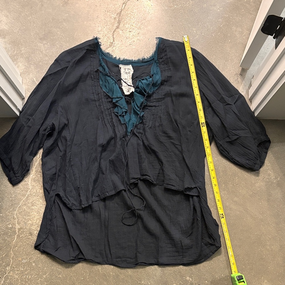 Free People Navy Blouse with Teal Accents